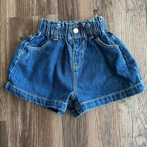 Zara Blue Elastic Waist Denim Shorts - high rise